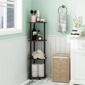 Durable 11.6"W x 11.6"D x 43.5"H 4-Shelf Freestanding Shelving Unit, Dark Brown Grain and Black